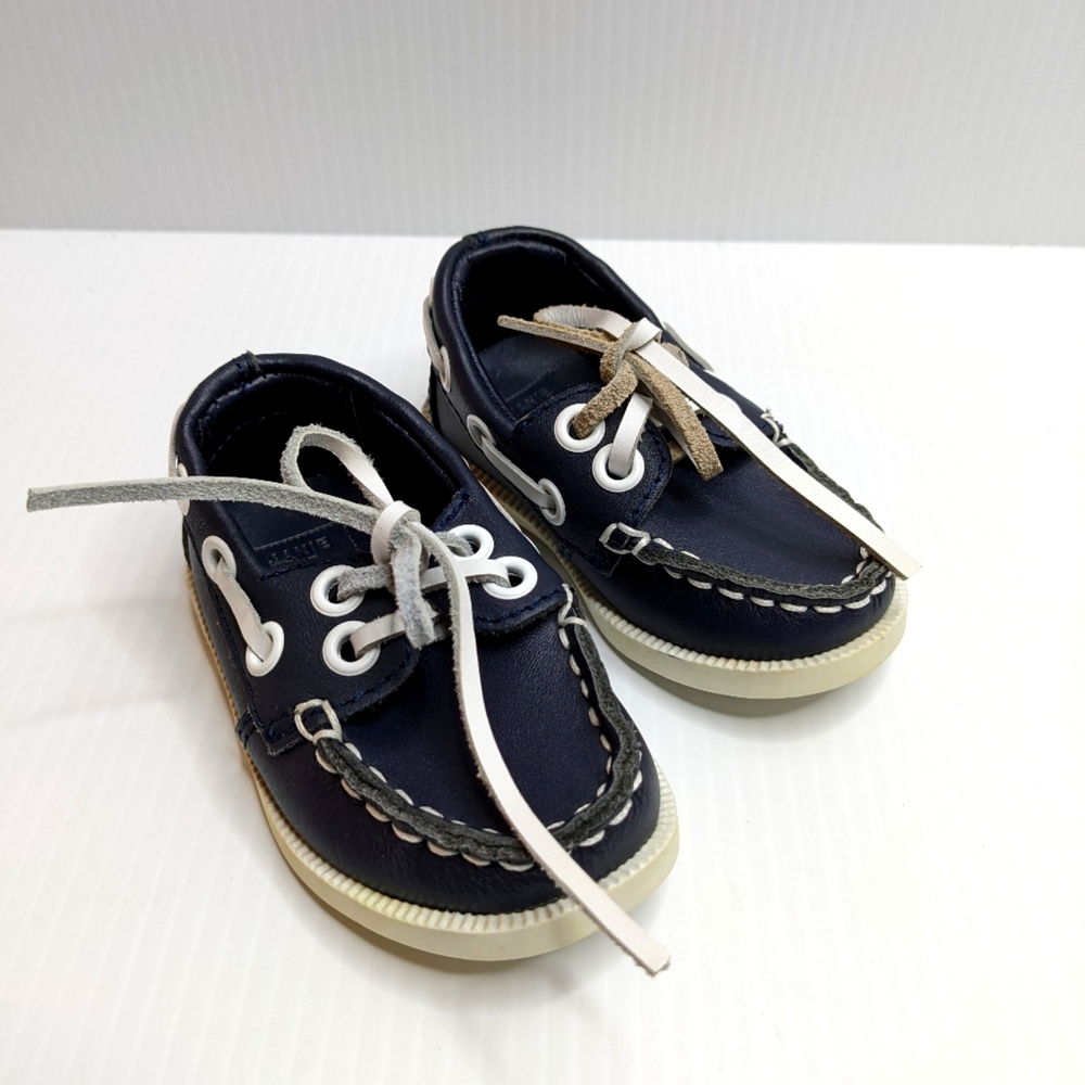 Janie & Jack Leather Boat Shoes-Navy Blue